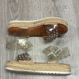Studded Clear Strap Espadrille Sandals.